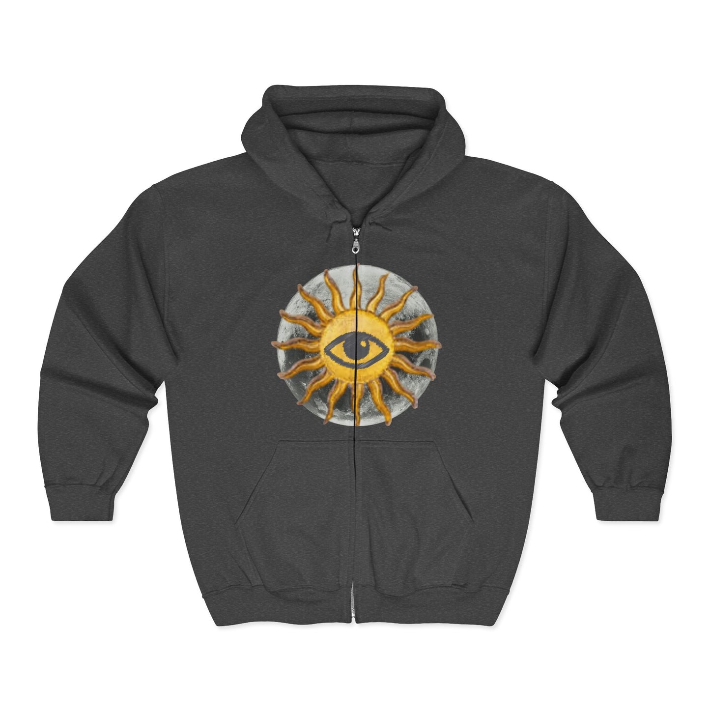 Sun Eye Zip Hoodie — Mystical Sun Symbol Full-Zip Sweatshirt