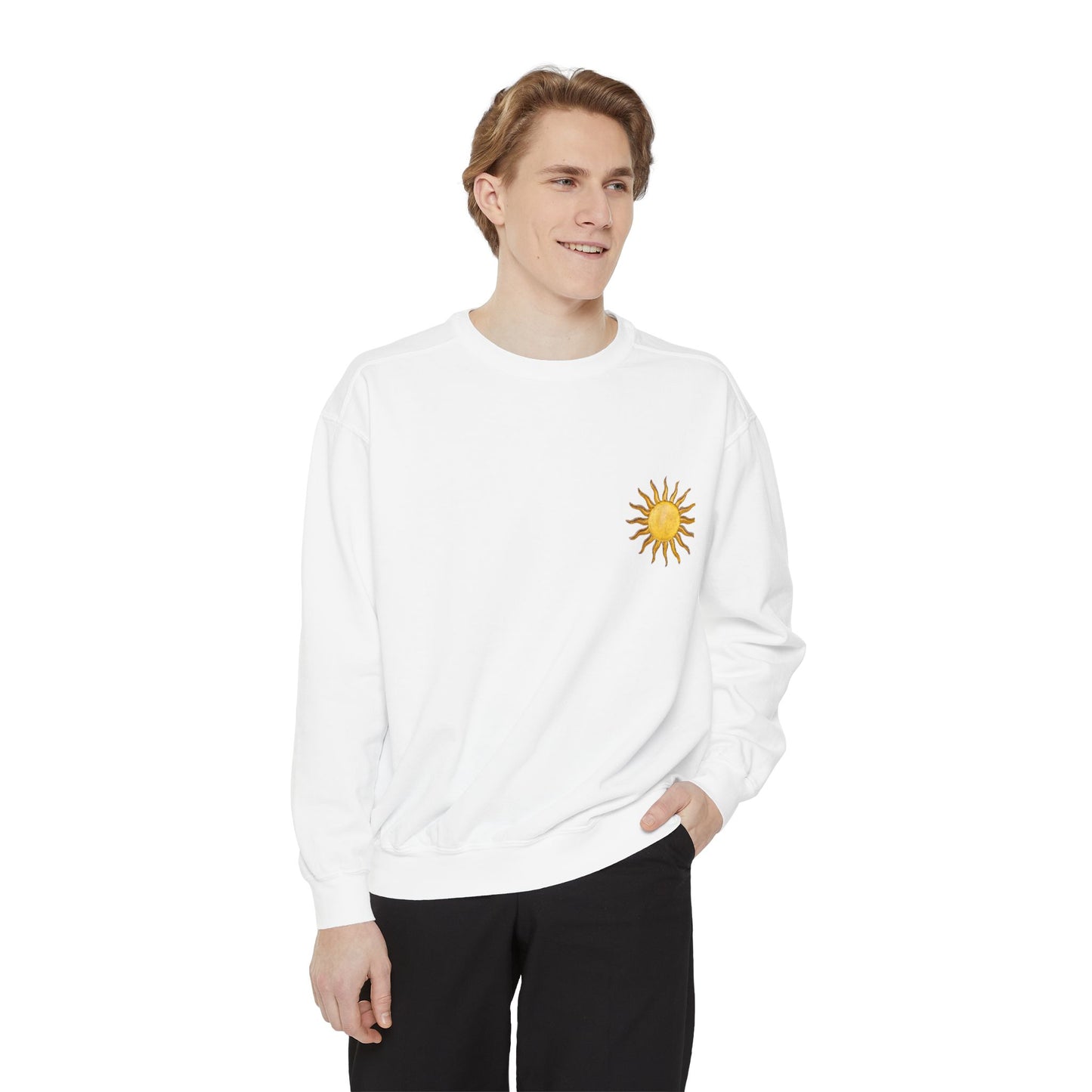 Sun Graphic Sweatshirt — "Feel the Vibes" Cozy Retro Sun Crewneck