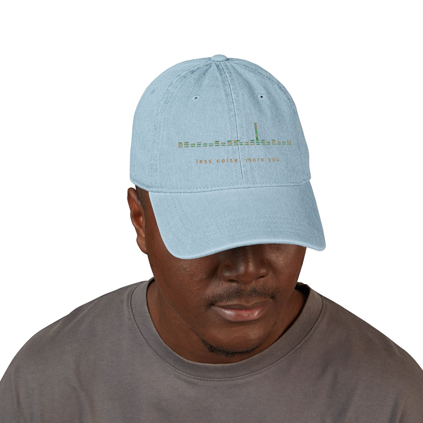 Embroidered Light Blue Denim Baseball Cap — Floral Skyline Accent