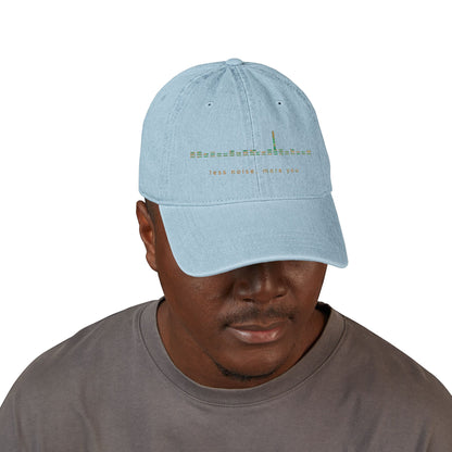 Embroidered Light Blue Denim Baseball Cap — Floral Skyline Accent