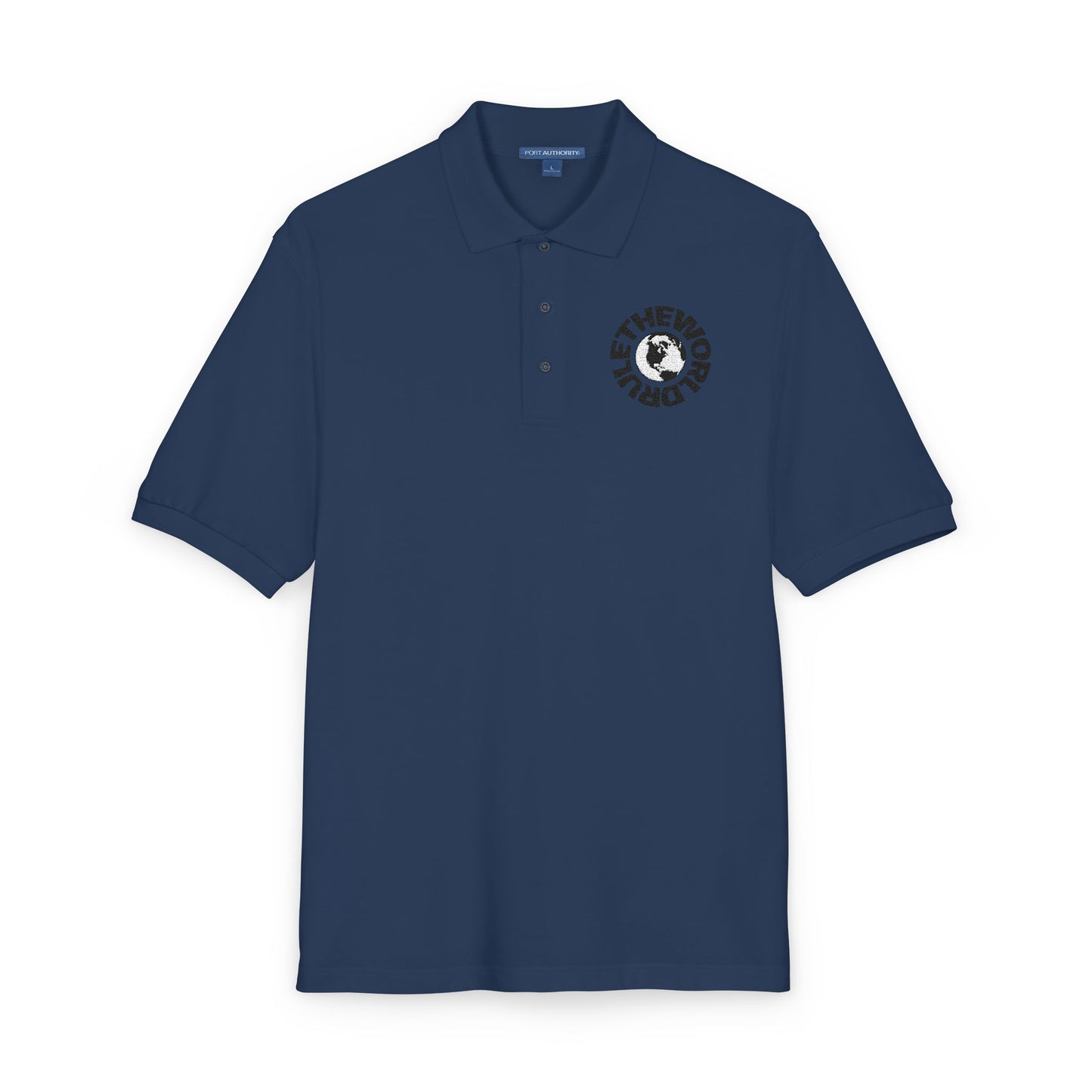 Embroidered Globe Logo Polo Shirt — The World Tour Casual Workwear