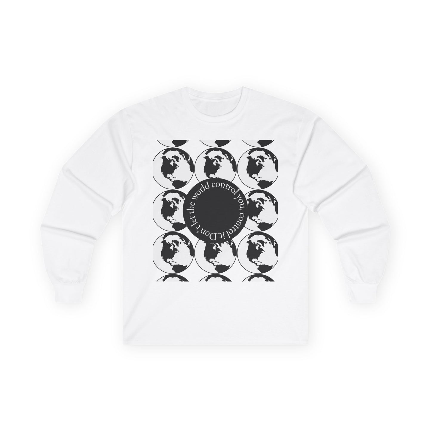 Long Sleeve Tee — Retro Globe Repeat "There Is No Country" Graphic