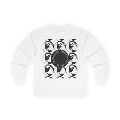 Long Sleeve Tee — Retro Globe Repeat "There Is No Country" Graphic