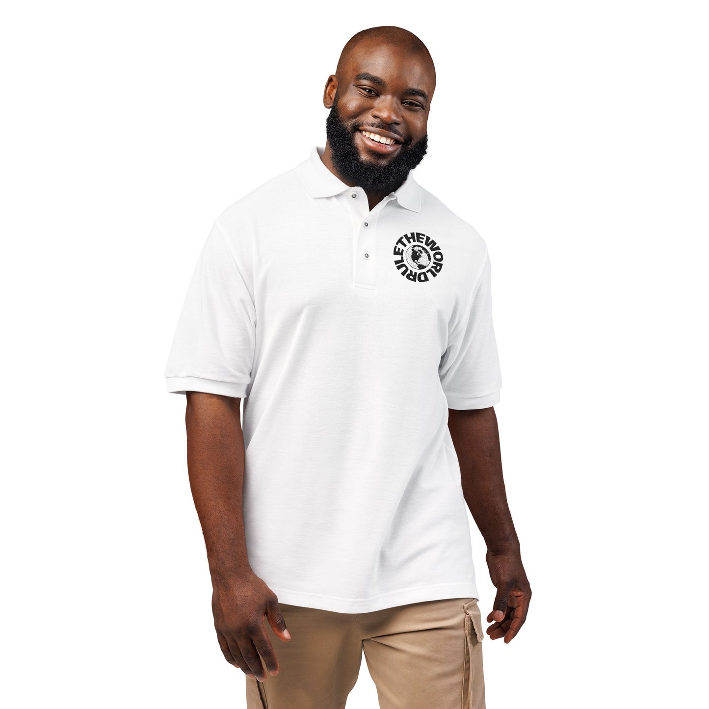 Embroidered Globe Logo Polo Shirt — The World Tour Casual Workwear