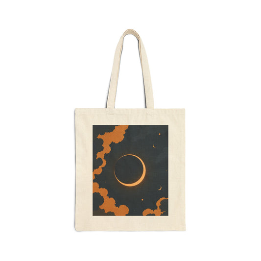 Eclipse Night Cotton Tote — Crescent Moon & Orange Clouds Canvas Bag