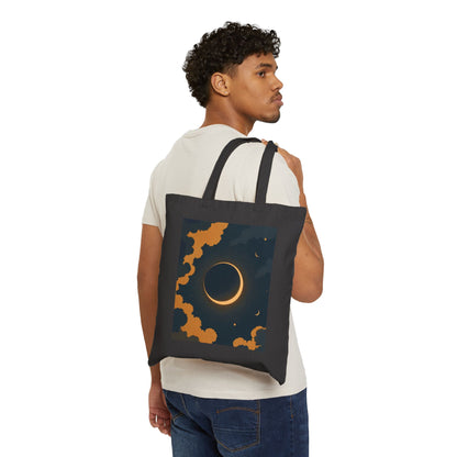 Eclipse Night Cotton Tote — Crescent Moon & Orange Clouds Canvas Bag