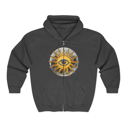 Sun Eye Zip Hoodie — Mystical Sun Symbol Full-Zip Sweatshirt