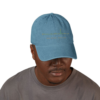 Embroidered Light Blue Denim Baseball Cap — Floral Skyline Accent