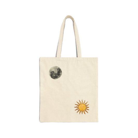 Celestial Sun & Moon Canvas Tote Bag — Minimalist Astrology Beach Grocery Shopper