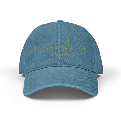 Embroidered Light Blue Denim Baseball Cap — Floral Skyline Accent