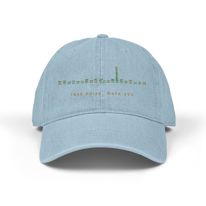 Embroidered Light Blue Denim Baseball Cap — Floral Skyline Accent
