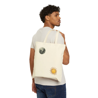 Celestial Sun & Moon Canvas Tote Bag — Minimalist Astrology Beach Grocery Shopper