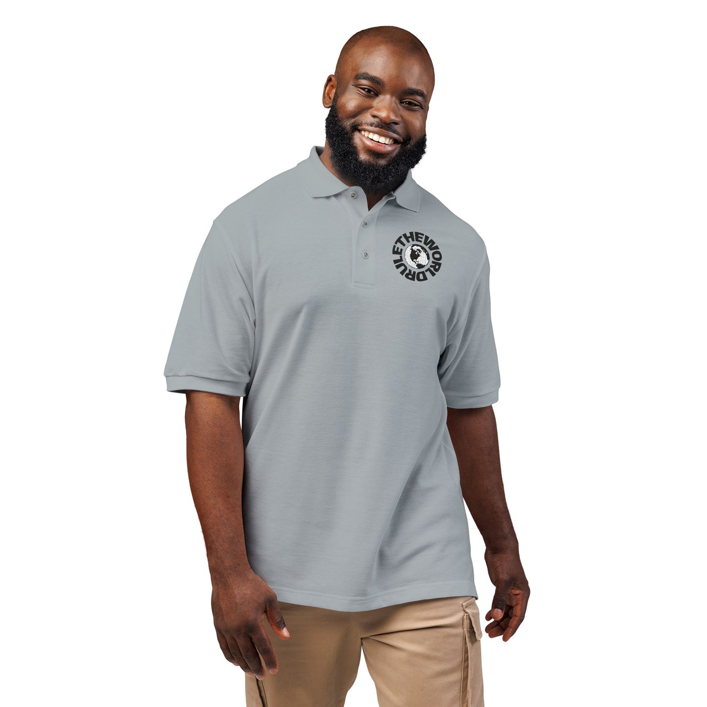 Embroidered Globe Logo Polo Shirt — The World Tour Casual Workwear