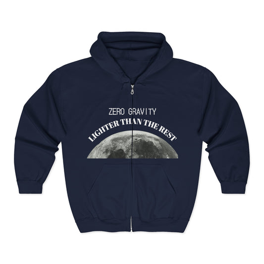 Zip Hoodie — "Zero Gravity: Lighter Than the Rest" Moon Graphic