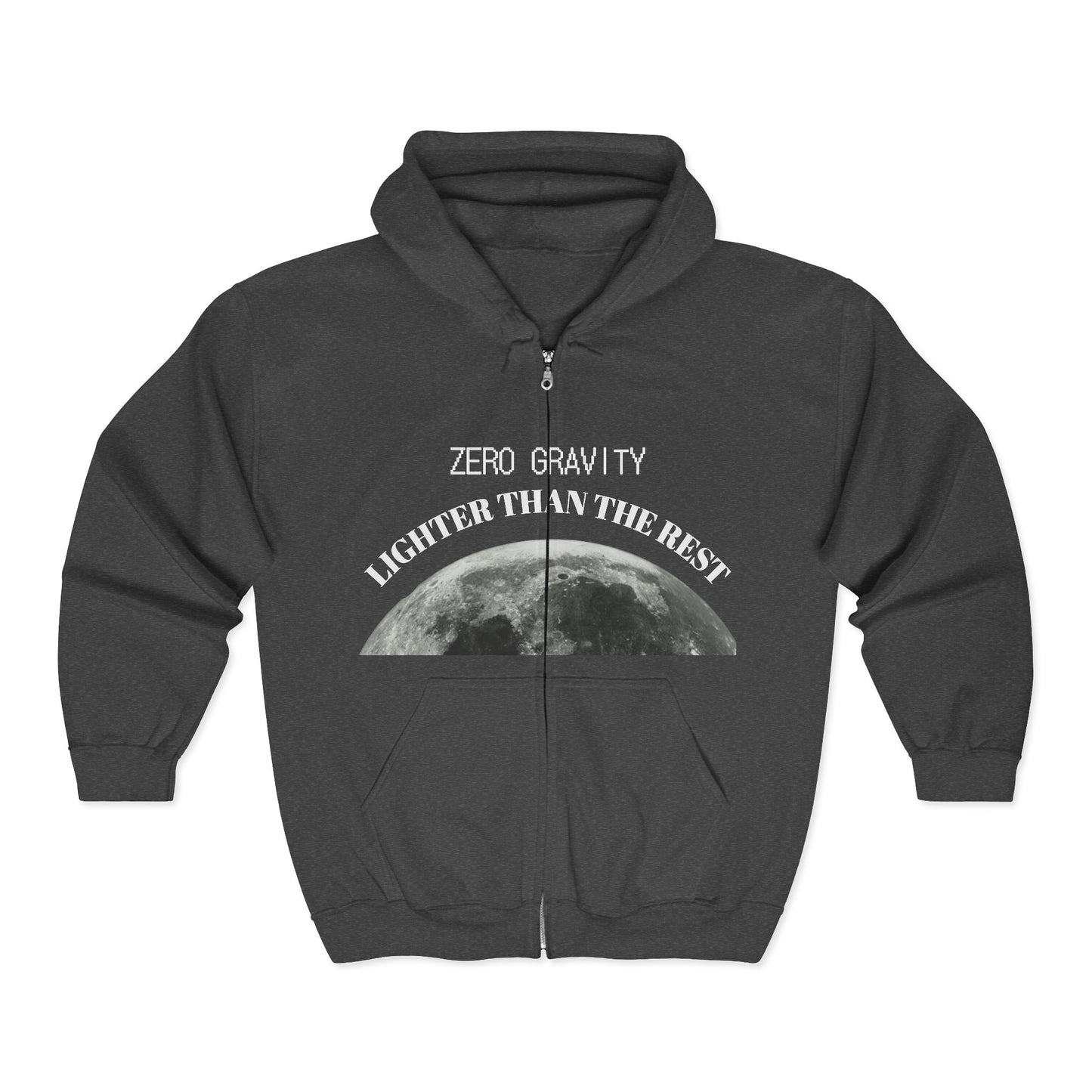 Zip Hoodie — "Zero Gravity: Lighter Than the Rest" Moon Graphic
