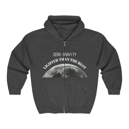 Zip Hoodie — "Zero Gravity: Lighter Than the Rest" Moon Graphic