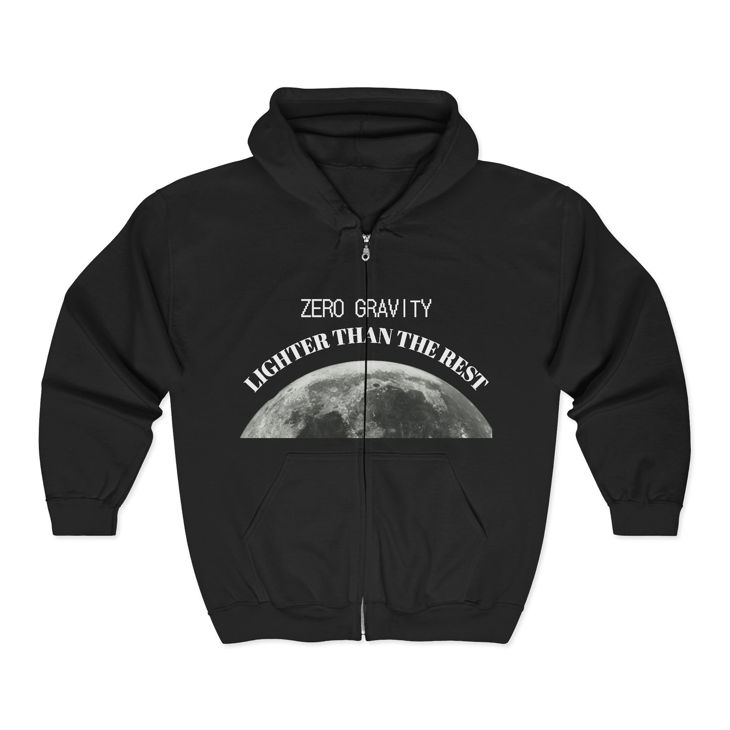 Zip Hoodie — "Zero Gravity: Lighter Than the Rest" Moon Graphic