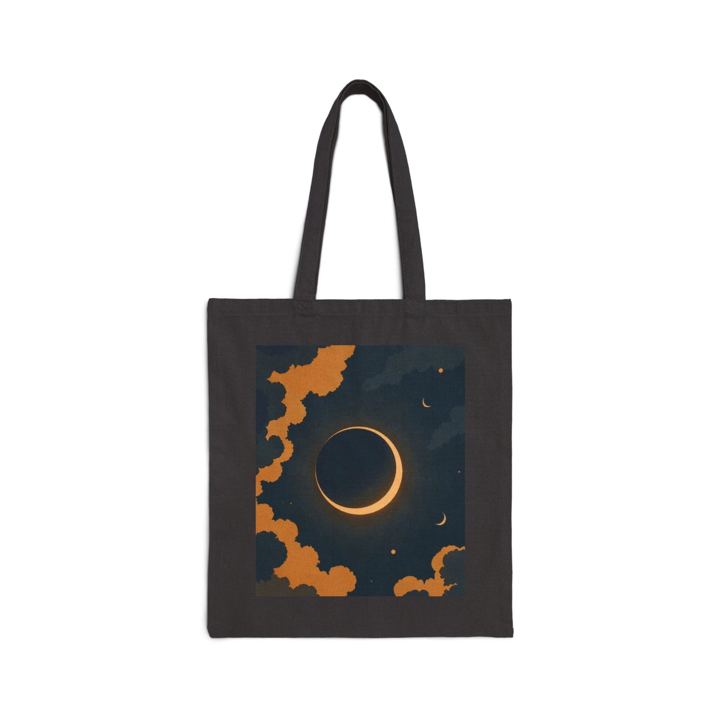 Eclipse Night Cotton Tote — Crescent Moon & Orange Clouds Canvas Bag