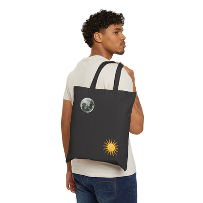 Celestial Sun & Moon Canvas Tote Bag — Minimalist Astrology Beach Grocery Shopper