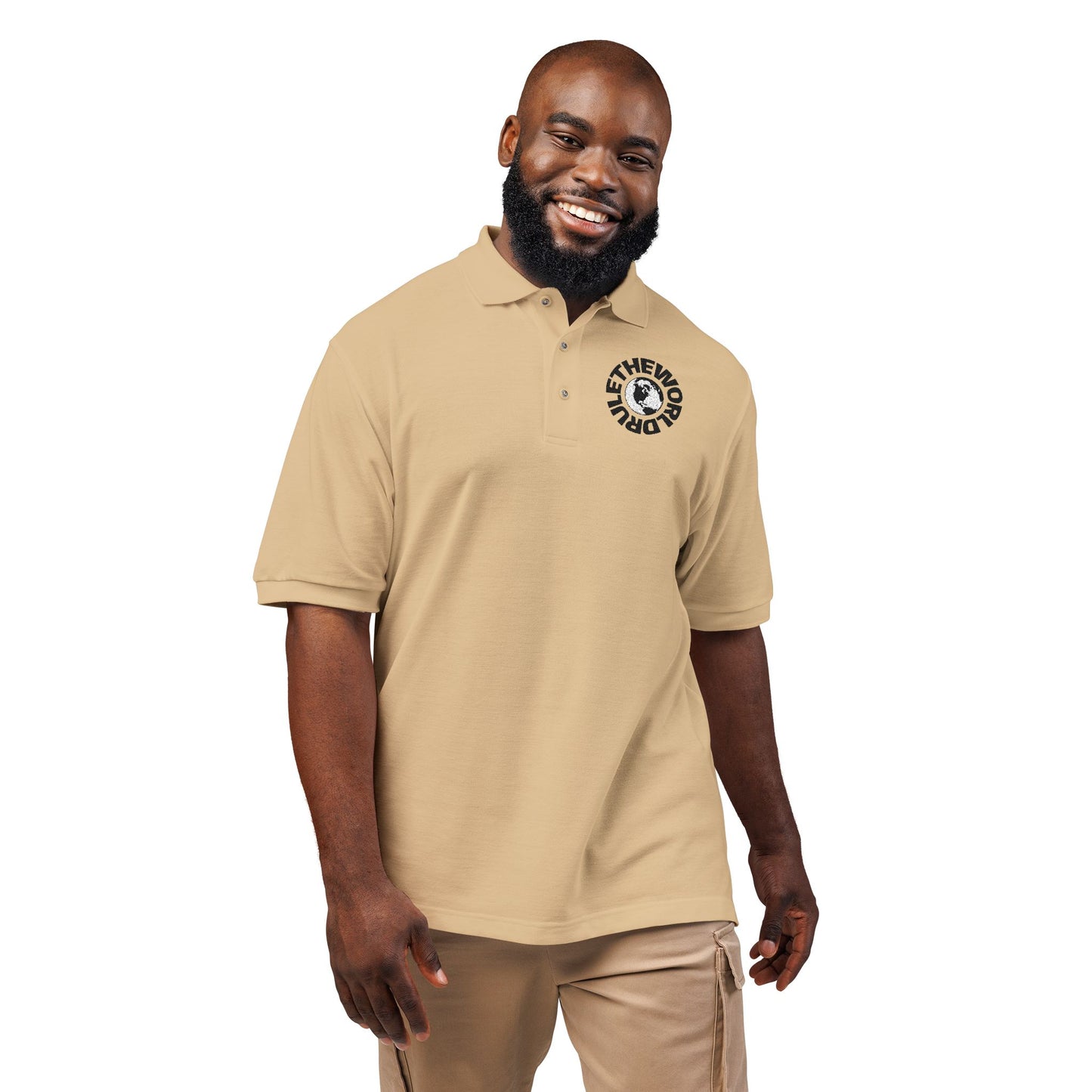 Embroidered Globe Logo Polo Shirt — The World Tour Casual Workwear